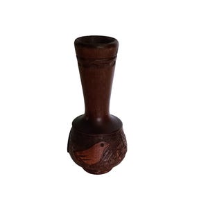 Hand Carved Wooden Vase: Bird & Floral Decor, 7.5&quot; Vintage Display