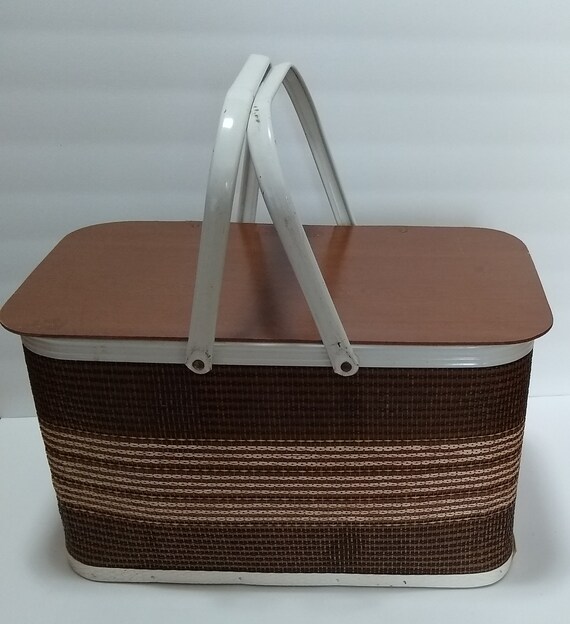 1950's REDMOND Woven Wicker and Wood Picnic Basket Etsy