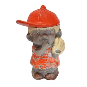 ¡Tarro de galletas &quot;Baseball Boy&quot; de Treasure Craft de los años 1950 y 1960!