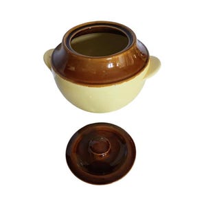 Mid-Century Glazed Ceramic Bean Pot with Lid!