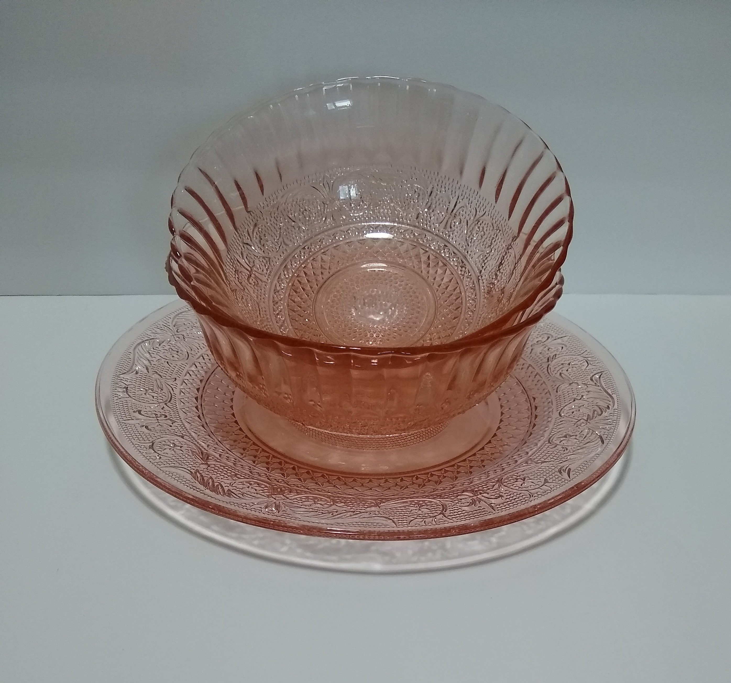 Beautiful Pink Depression Glass Plate and Bowl Set Etsy