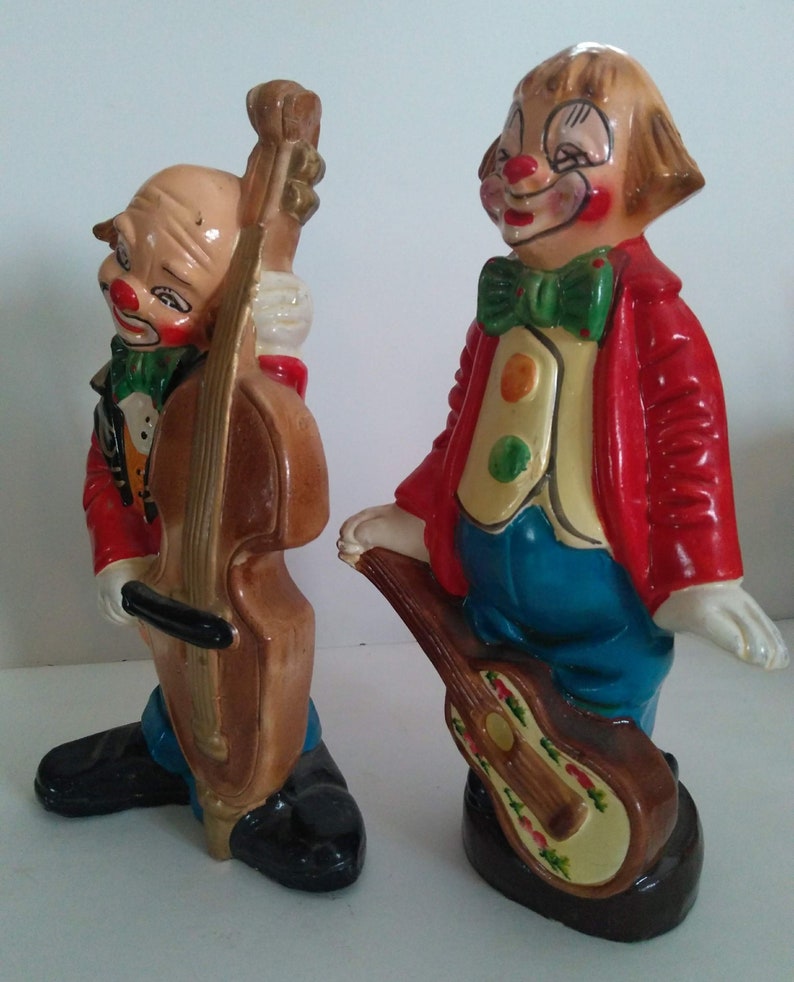 Whimsical Vintage Clown Figurines With Musical Instruments Etsy