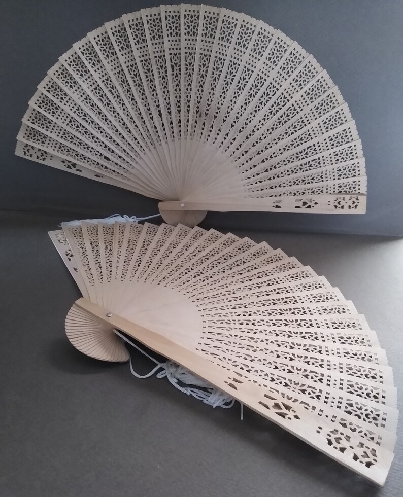 Two Vintage Wooden Hand Fans Etsy