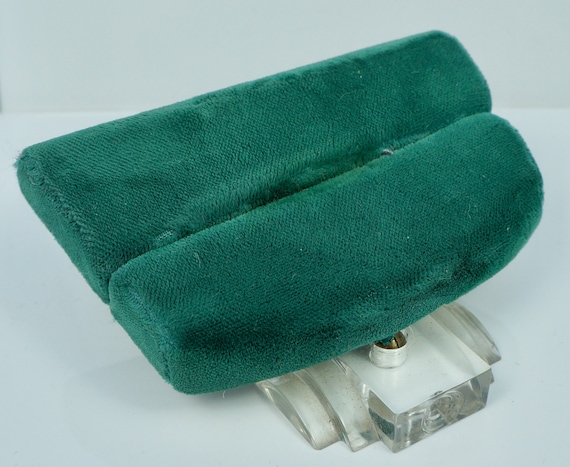 Art Deco Green Velvet Lucite Atomic Space Age Presentation Ring Display Jewelry Vintage
