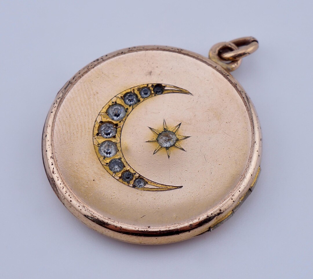 Antique 10K GF Crescent Moon Photo Locket Pendant Vintage Gold Fill F&B ...