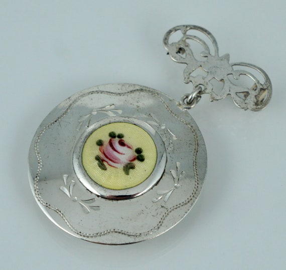 Vintage Enamel Sterling Floral Locket Pin Brooch … - image 2