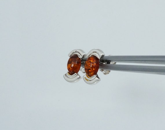 Vintage Sterling Silver Amber Stud Earrings - image 2