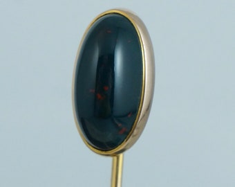 Antique 14K Bloodstone Stick Pin Brooch Stickpin Art Nouveau Victorian Deco Yellow Gold Blood Stone Vintage