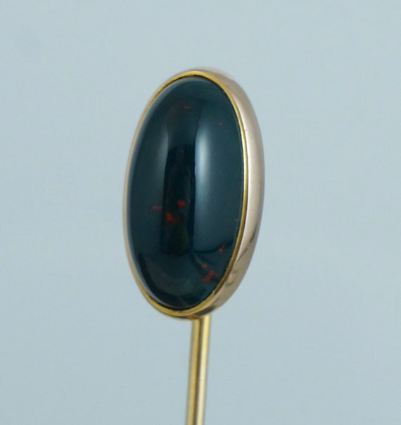 Antique 14K Bloodstone Stick Pin Brooch Stickpin A