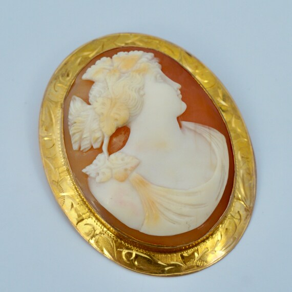 Antique Signed 10K Portrait Shell Cameo Art Deco Vint… - Gem
