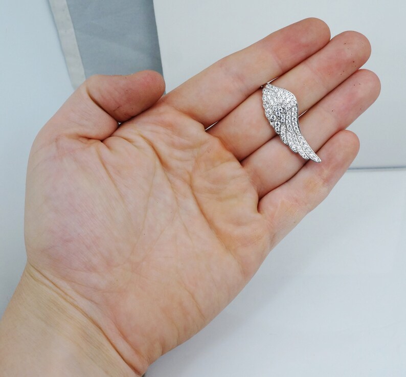 Vintage Sterling Silver Feather Wing Ring Band White Cz Sz 10.5 image 2