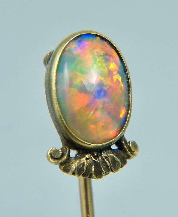 Art Nouveau 14K 1.71ct Fiery Opal Stick Pin Stick… - image 3