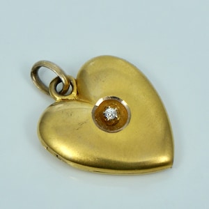 RESERVED Art Nouveau 10K Puffy Heart Diamond Locket Charm Pendant Antique Vintage Victorian