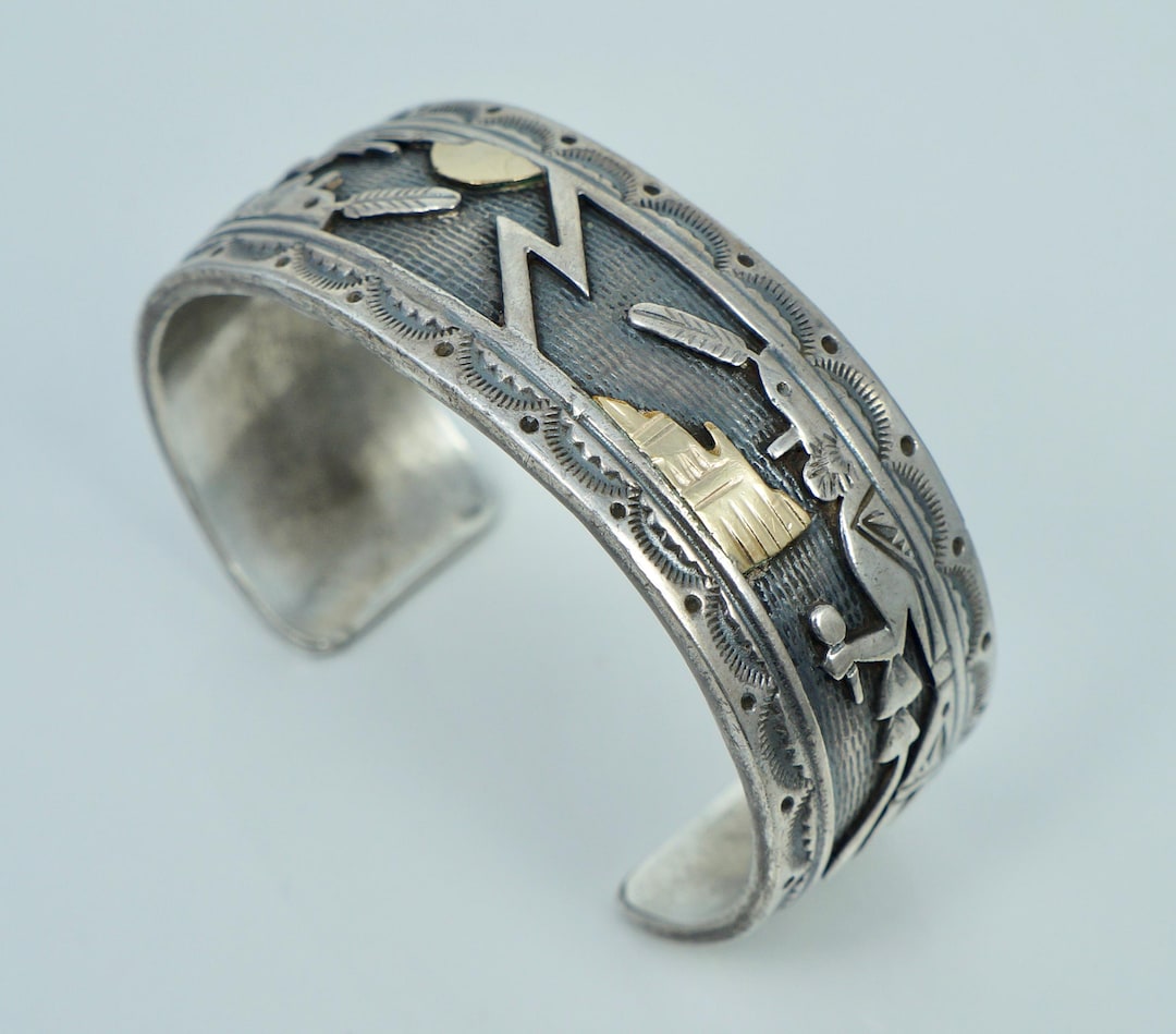 Montre Bracelet Tino USA - Argent Sterling - Motifs Navajo Kokopelli/Bear Claw - Quartz - Occasion