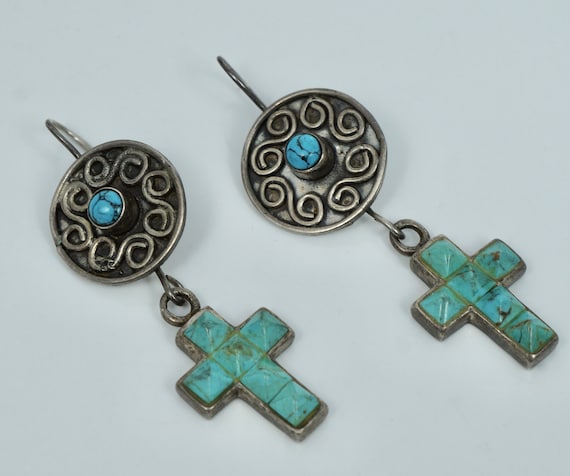 Remarkable Navajo Sterling Silver Cross Earrings Native American Remarkable Navajo Sterling Silver Cross Earrings Native American