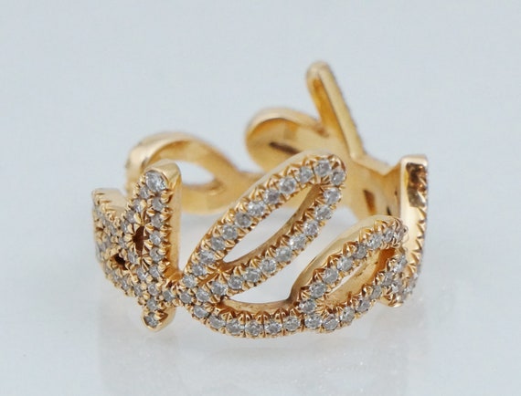 18K Gold Lorenz Baumer Ecriture 1 ct Diamond Ring Alaska Paris Chanel Designer