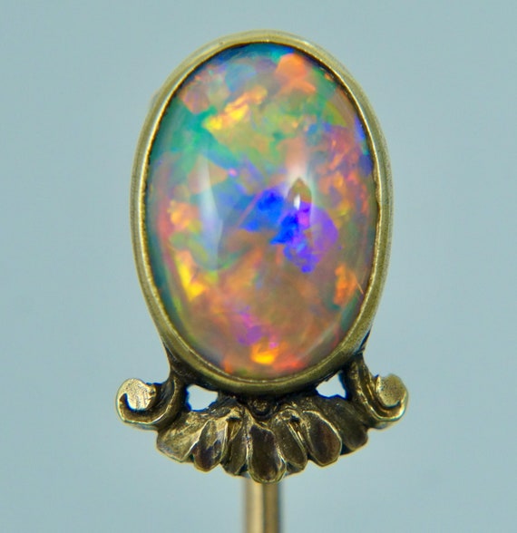 Art Nouveau 14K 1.71ct Fiery Opal Stick Pin Stick… - image 1