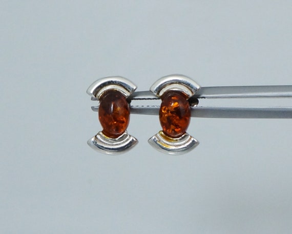 Vintage Sterling Silver Amber Stud Earrings - image 1