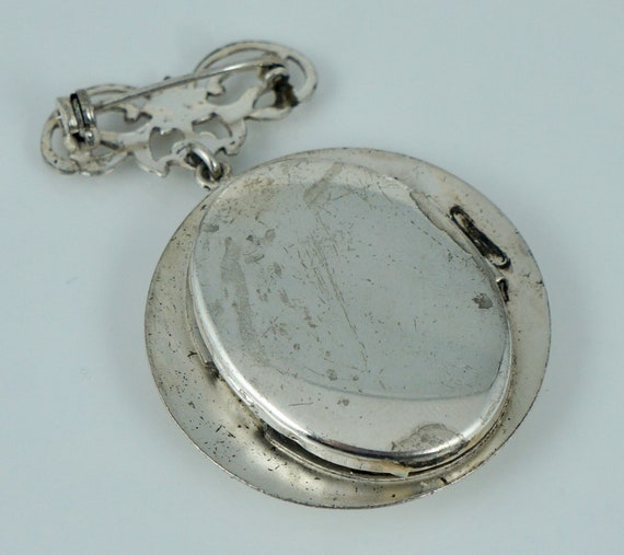Vintage Enamel Sterling Floral Locket Pin Brooch … - image 3