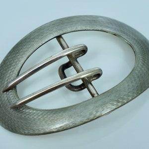 Art Nouveau William Kerr Guilloche Enamel Sterling Silver Sash Belt Buckle Grey Antique Vintage