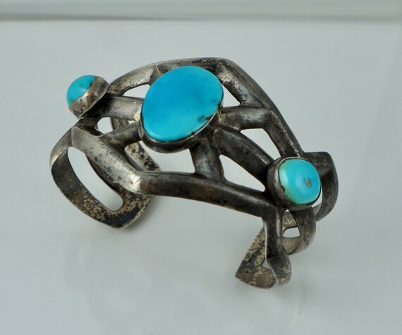 Navajo Sterling Native American Sand Cast Turquoi… - image 2