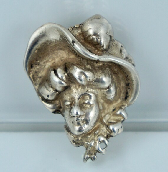 Sterling Art Nouveau Figural Woman Profile Face P… - image 2