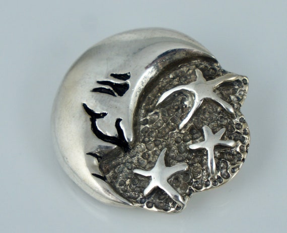 Sterling Man in the Moon Stars Silver Vintage Pin… - image 2