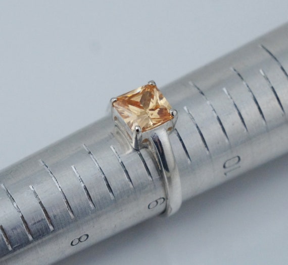 Vintage Sterling Silver Orange CZ Princess Cut Ri… - image 2