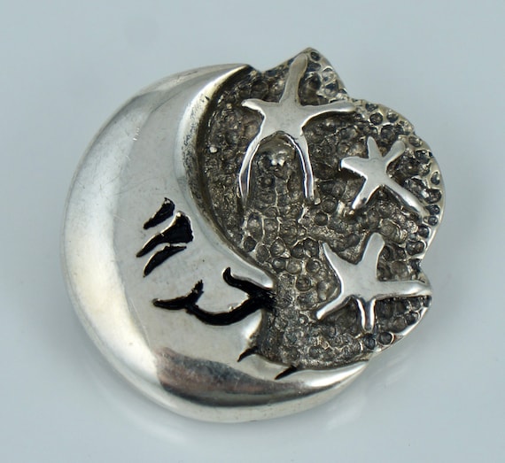 Sterling Man in the Moon Stars Silver Vintage Pin… - image 1