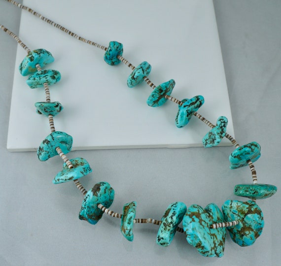 Chunky Dunky Vintage Santo Domingo Native American Navajo Turquoise Nugget Necklace Old Chunky Dunky Vintage Santo Domingo Native American Navajo Turquoise Nugget Necklace Old
