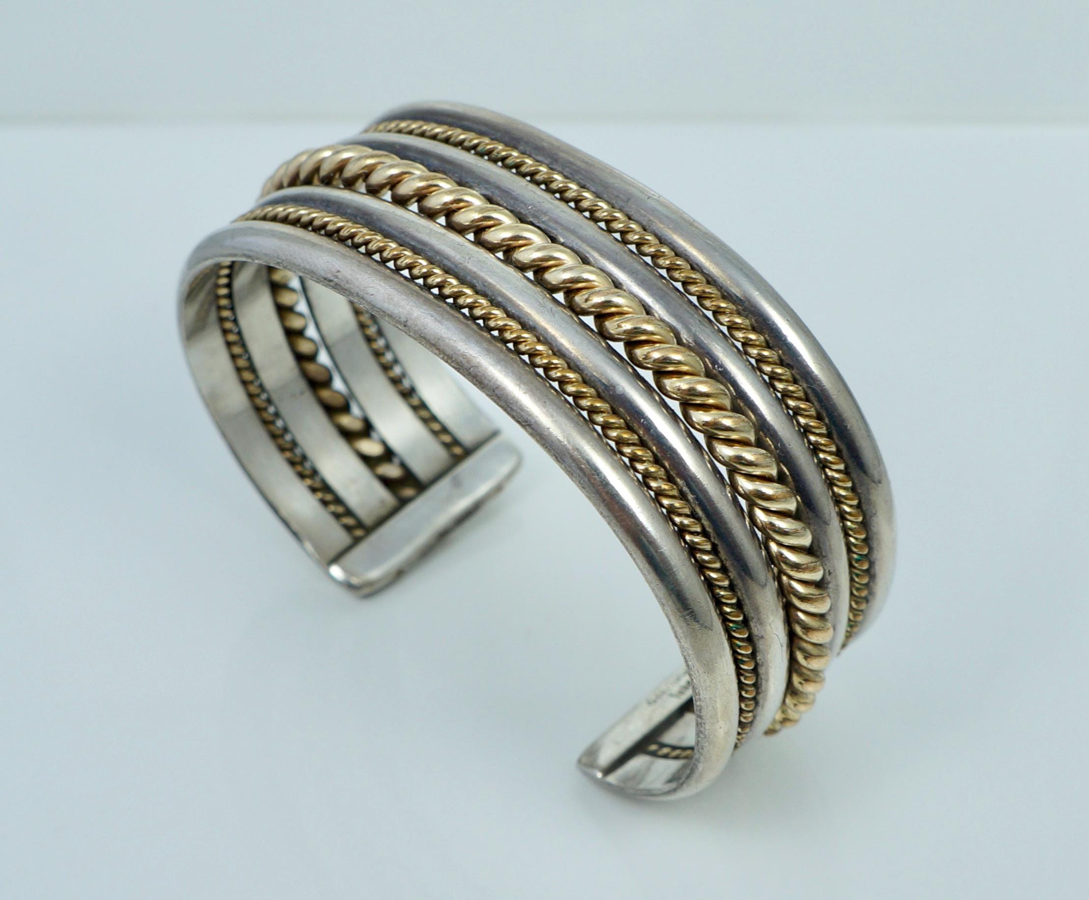 Vintage Navajo Sterling Twisted Rope Ribbed Cuff Bracelet Native ...