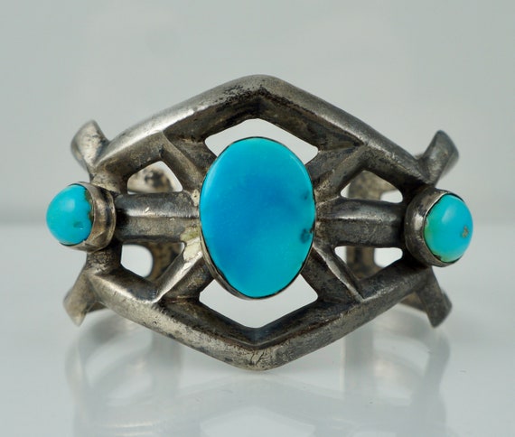 Navajo Sterling Native American Sand Cast Turquoi… - image 3