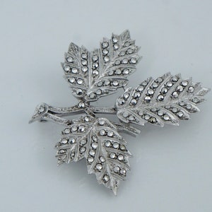 Vintage 800 Silver Leaf Pin Brooch Marcasite Sterling