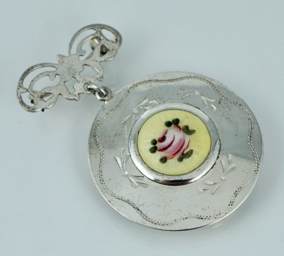 Vintage Enamel Sterling Floral Locket Pin Brooch … - image 1