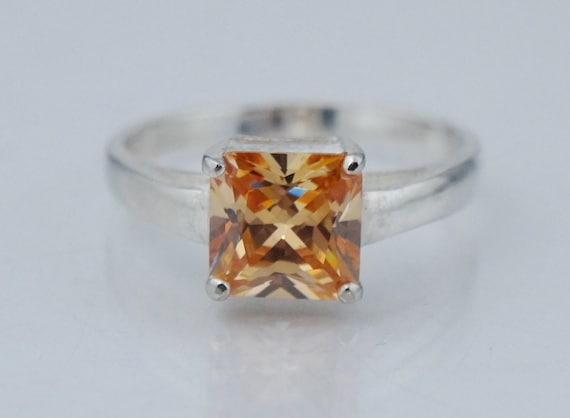 Vintage Sterling Silver Orange CZ Princess Cut Ri… - image 1