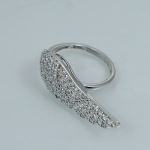 Vintage Sterling Silver Feather Wing Ring Band White Cz Sz 10.5 image 1