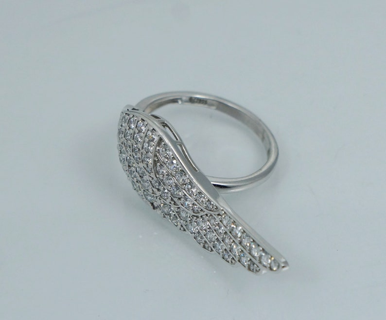 Vintage Sterling Silver Feather Wing Ring Band White Cz Sz 10.5 image 1