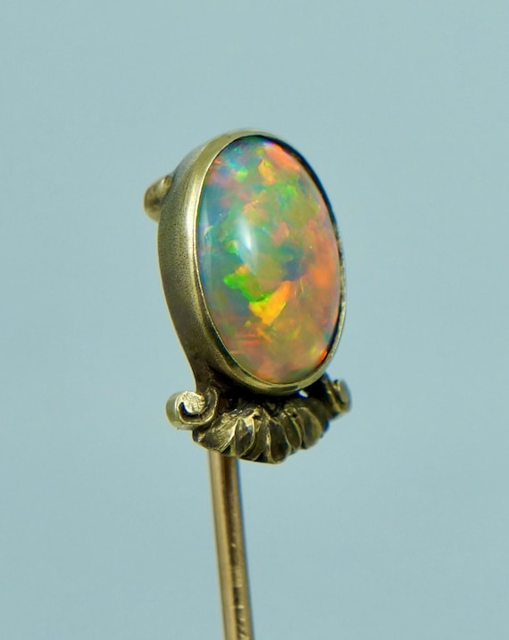 Art Nouveau 14K 1.71ct Fiery Opal Stick Pin Stick… - image 2