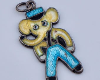 Antique Walter Lampl Sterling Silver Enamel Elephant Charm Pendant Vintage WL