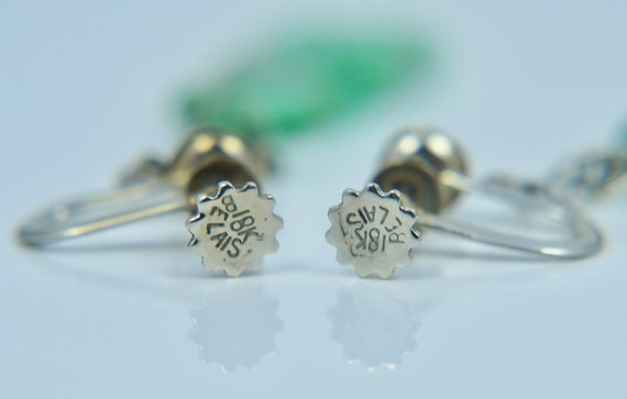 18K Belais Green Jadeite Jade Dangle Earrings Art… - image 5