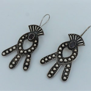 Large Chinese Export Sterling Silver Red Garnet Drop Earrings Antique Vintage