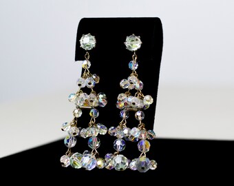 Boucles D'oreilles Cascade En Cristal Rose Gold - Bijou Déclaration Neuf Avec étiquettes | Boucles Pendantes Mode