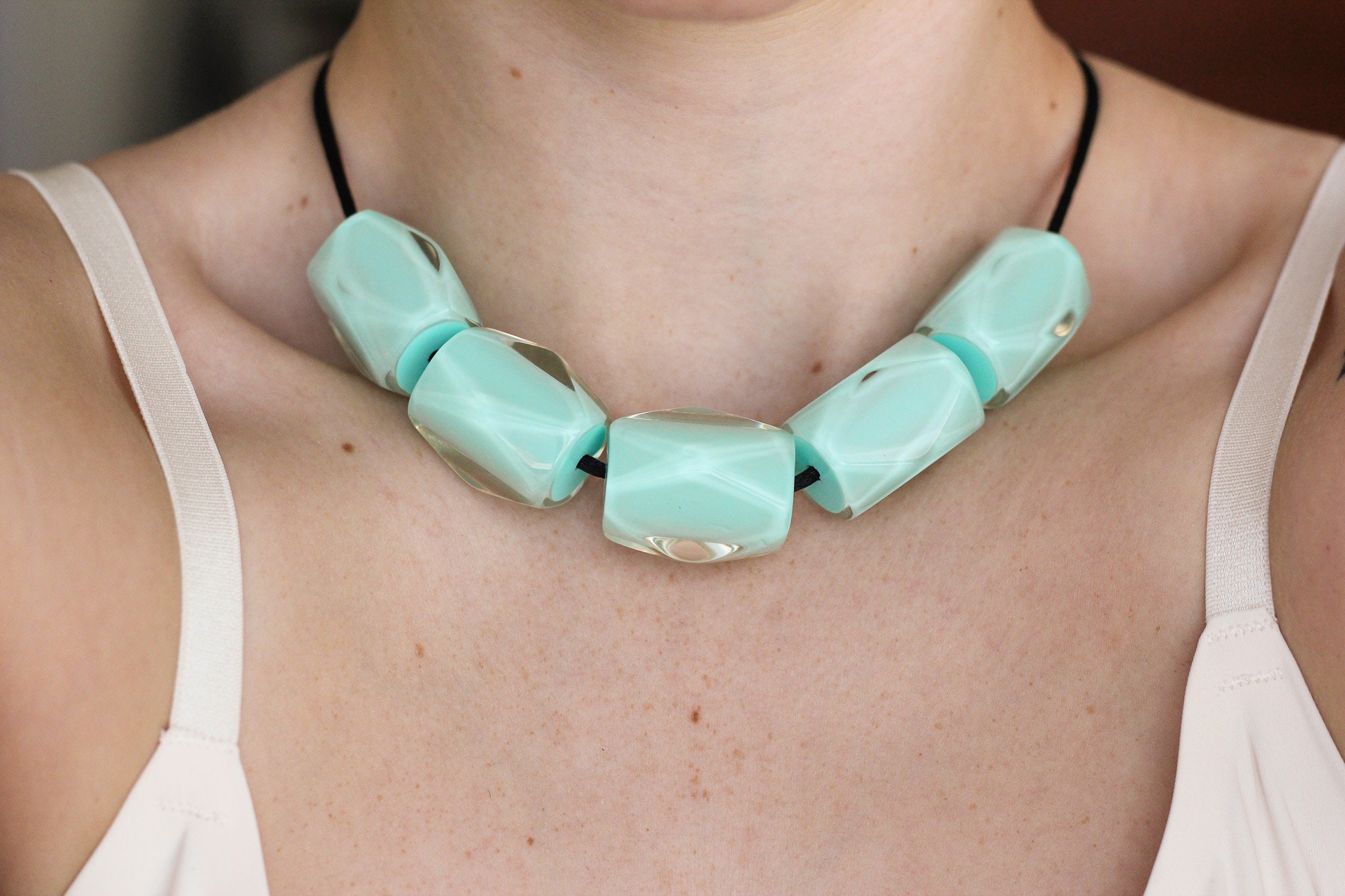 Buy ZSISKA Clear and Turquoise Faceted Beaded Necklace Online in