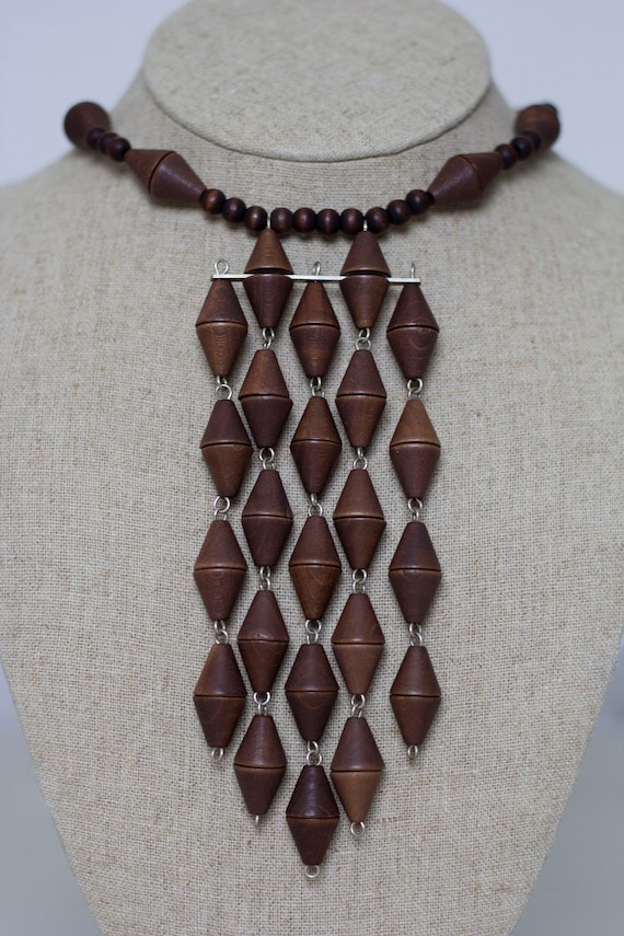 Vintage Mid-Century Modern Wood Bead Necklace