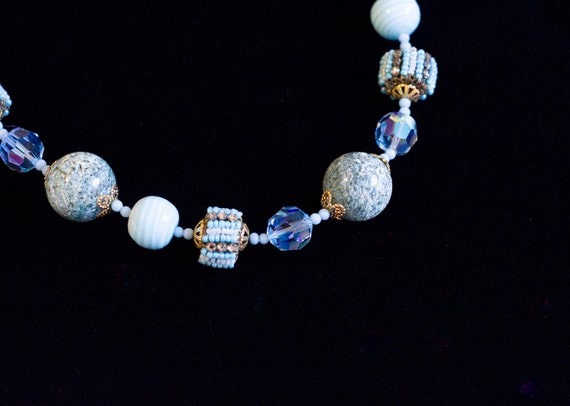 Rare Vintage 1950s Vendome Blue Beaded Necklace - image 2