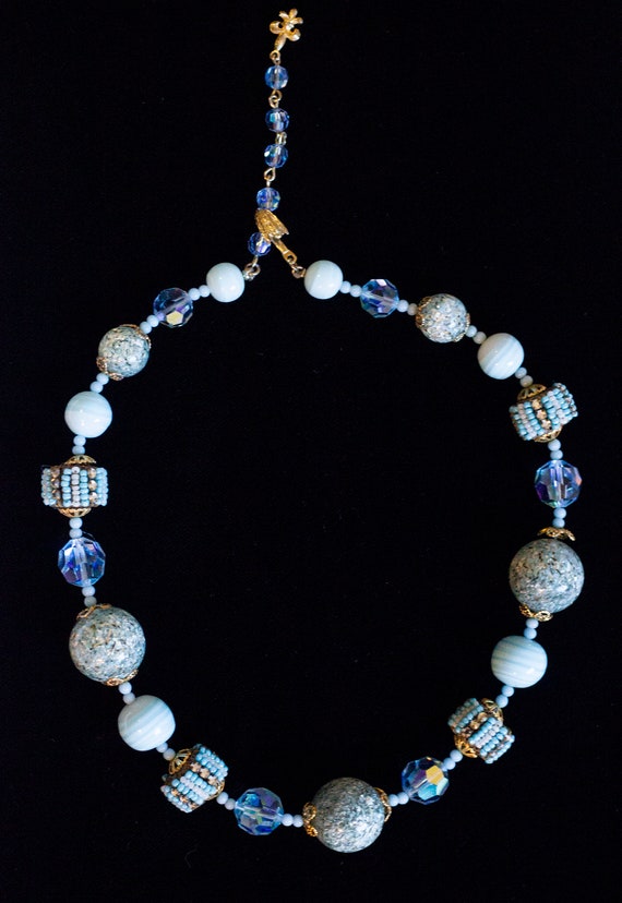 Rare Vintage 1950s Vendome Blue Beaded Necklace - image 3