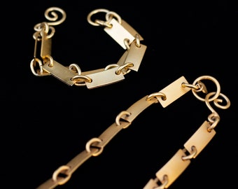 Vintage Martha Sturdy Modernist Gold Tone Panel Chain Necklace and Bracelet Set