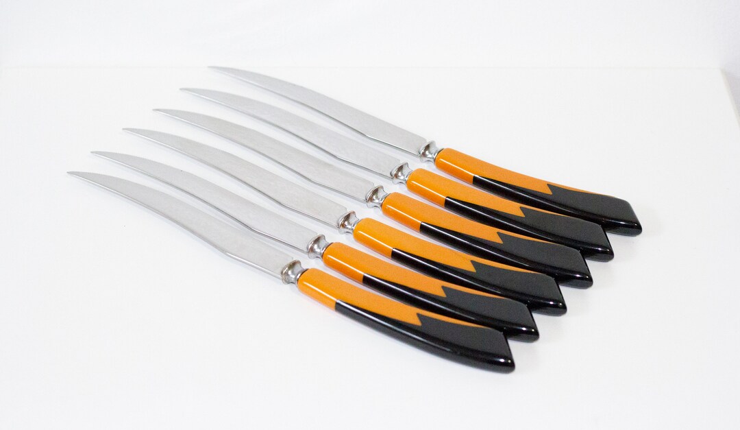 Vintage 1940s Steakmaster Deluxe Serrated Two Tone Black and