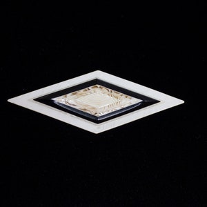 Vintage 1960s White and Black Layered Diamond Shaped Lea Stein Brooch Pin Made in Paris France