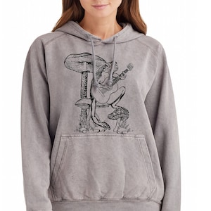 Frog Playing Guitar on Vintage Raglan Hooded Sweatshirt